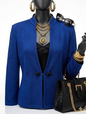 Ming Wang Size M Symbol Of Longevity Shou Majestic Blue Blazer Jacket GORGEOUS!